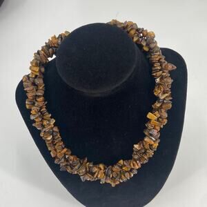 Boho Tigers eye chip stone beaded multi strand necklace